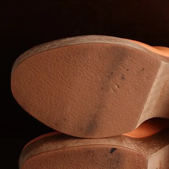 Free People Leather Platform Mules in Orange and Brown - Picture 10 of 14